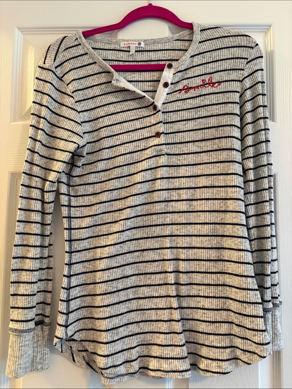 Sundry Heather Gray & Black Striped Long-Sleeve Henley by Anthropologie.
